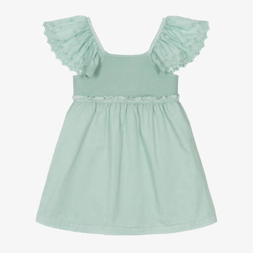 Laranjinha-Girls Green Cotton Dress | Childrensalon Outlet