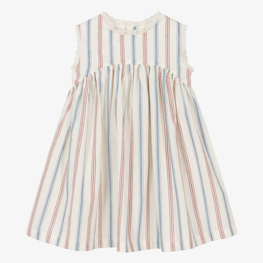 Laranjinha-Girls Ivory Striped Cotton Dress | Childrensalon Outlet