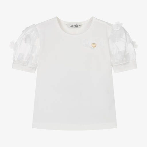 Le Chic-Girls Ivory Organic Cotton T-Shirt | Childrensalon Outlet