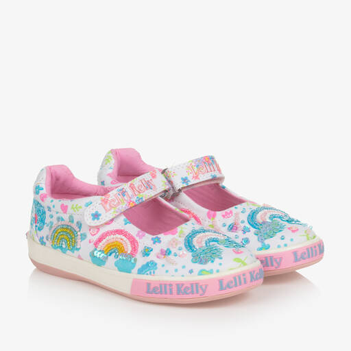 Lelli Kelly-Girls White Beaded Rainbow Bar Shoes | Childrensalon Outlet