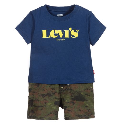 Levi's-طقم شورت وتيشيرت قطن لون كحلي وأخضر للأولاد | Childrensalon Outlet