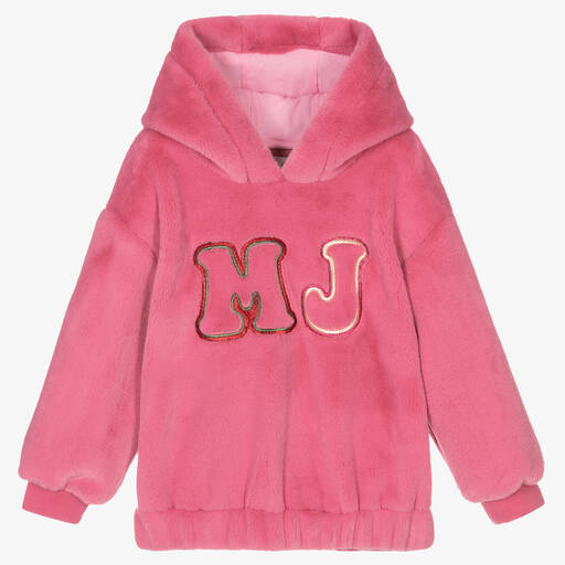 MARC JACOBS-Girls Pink Faux Fur Hoodie | Childrensalon Outlet