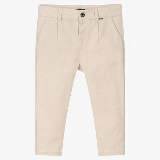 Mayoral-Boys Beige Cotton & Linen Trousers | Childrensalon Outlet