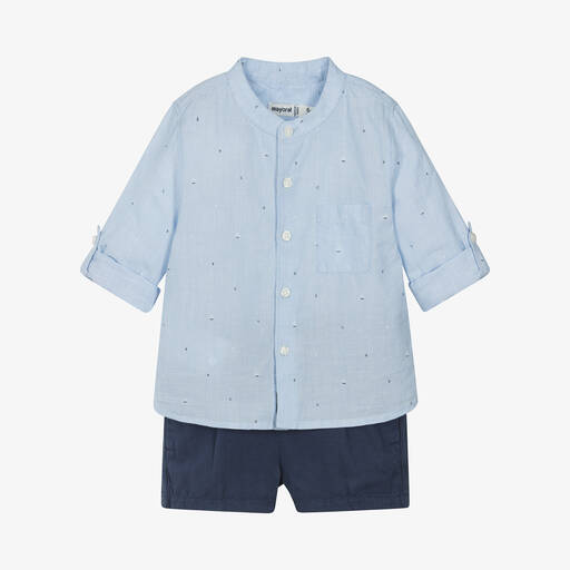 Mayoral-Boys Blue Cotton Twill Shorts Set | Childrensalon Outlet