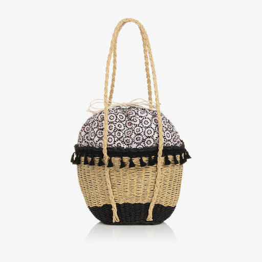 Mayoral-Girls Beige & Black Straw Bag (32cm) | Childrensalon Outlet