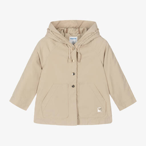 Mayoral-Girls Beige Hooded Jacket | Childrensalon Outlet