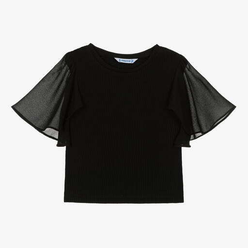 Mayoral-Girls Black Cotton Rib T-Shirt | Childrensalon Outlet