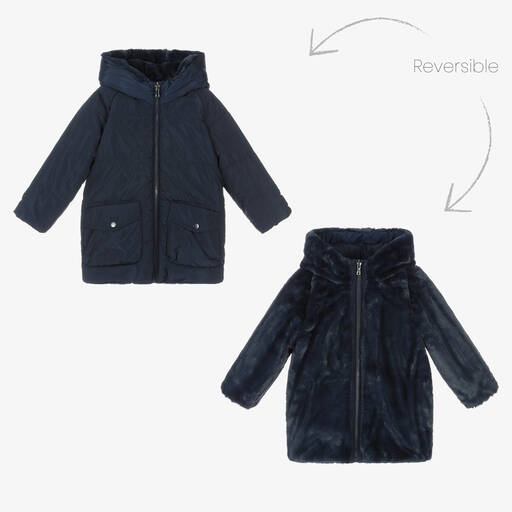 Mayoral-Girls Blue Reversible Coat | Childrensalon Outlet