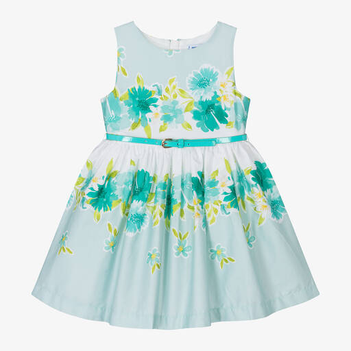 Mayoral-Girls Green Floral Print Cotton Dress | Childrensalon Outlet