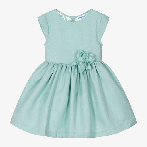 Mayoral-Girls Green Shimmer Flower Dress | Childrensalon Outlet