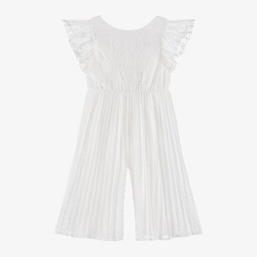 Mayoral-Girls Ivory Chiffon Pleated Jumpsuit  | Childrensalon Outlet