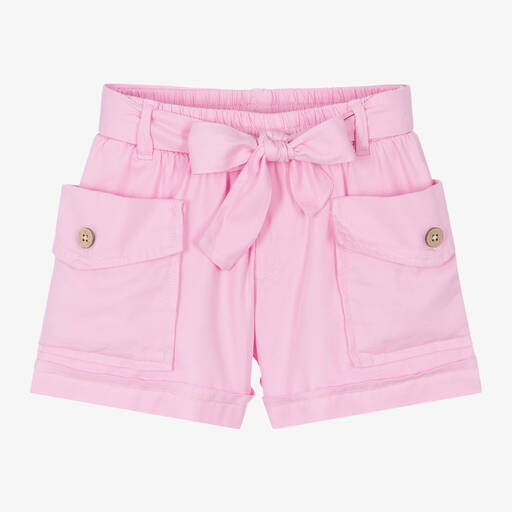 Mayoral-Girls Pink Cotton & Lyocell Cargo Shorts | Childrensalon Outlet