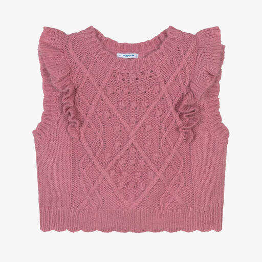 Mayoral-Girls Pink Knitted Sweater Vest | Childrensalon Outlet