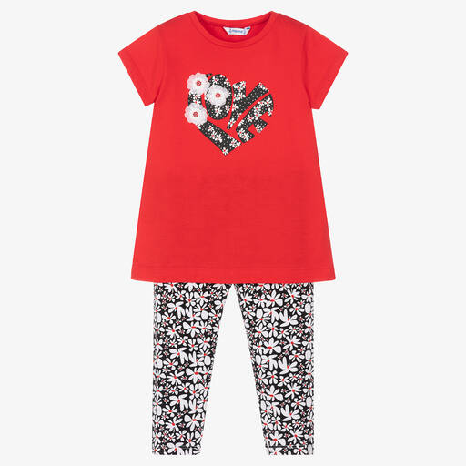 Mayoral-Baumwoll-Leggings-Set rot & schwarz | Childrensalon Outlet