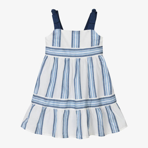 Mayoral-Girls White & Blue Striped Cotton Dress | Childrensalon Outlet