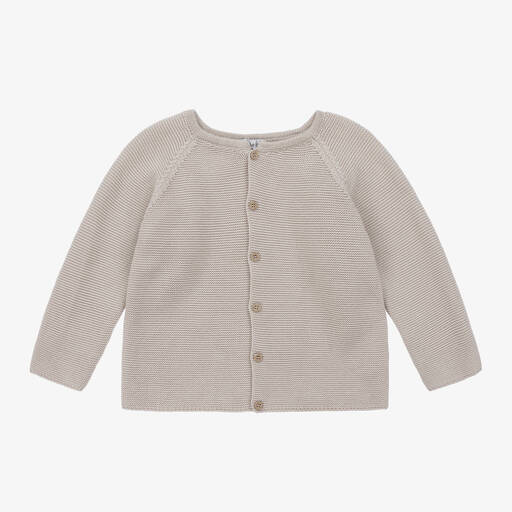 Mebi-Beige Cotton Knit Cardigan | Childrensalon Outlet