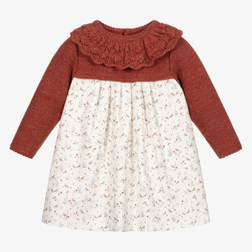 Mebi-Ivory & Brown Bird Dress  | Childrensalon Outlet