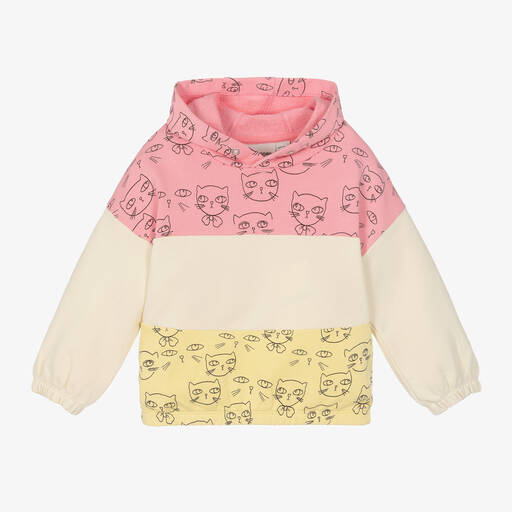 Mini Rodini-Girls Pink & Yellow Cotton Cat Hoodie | Childrensalon Outlet