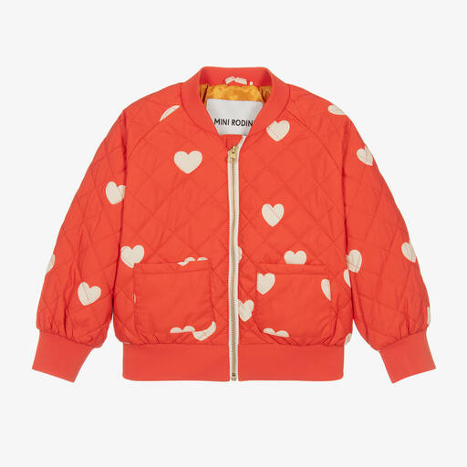 Mini Rodini-Girls Red Love Heart Bomber Jacket | Childrensalon Outlet