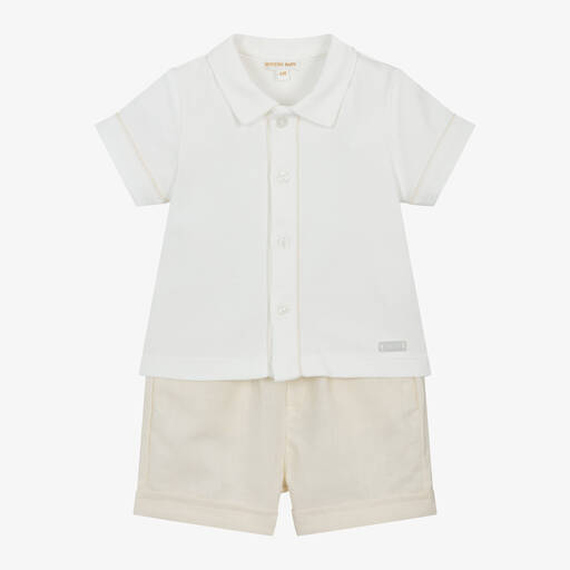 Mintini Baby-Baby Boys Beige Cotton & Linen Shorts Set | Childrensalon Outlet