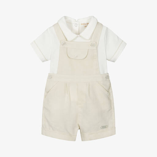 Mintini Baby-Baby Boys Beige Dungaree Shorts Set | Childrensalon Outlet