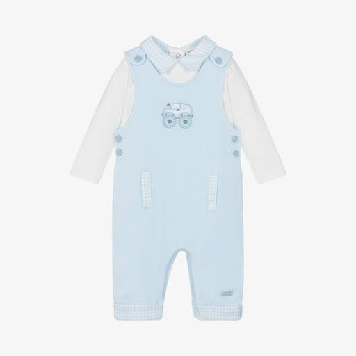 Mintini Baby-Baby Boys Blue Cotton Dungaree Set | Childrensalon Outlet