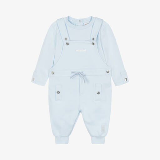 Mintini Baby-Baby Boys Blue Cotton Dungaree Set | Childrensalon Outlet