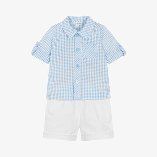 Mintini Baby-Baby Boys Blue Cotton Gingham Shorts Set | Childrensalon Outlet