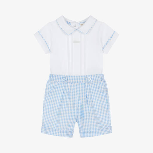 Mintini Baby-Baby Boys Blue Gingham Cotton Shorts Set | Childrensalon Outlet