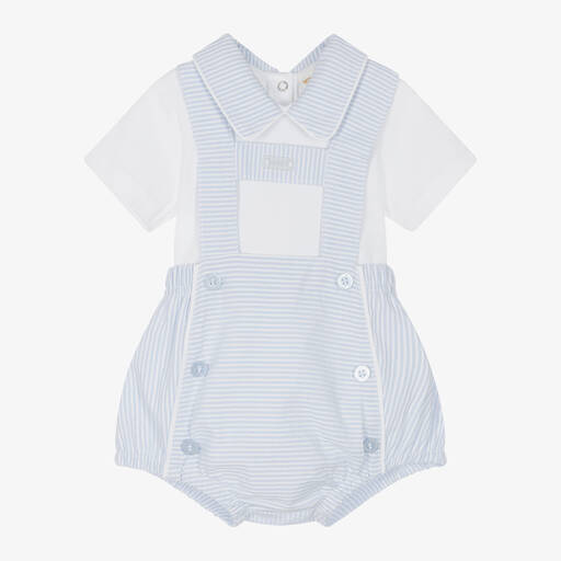 Mintini Baby-Baby Boys Blue Striped Cotton Shorts Set | Childrensalon Outlet