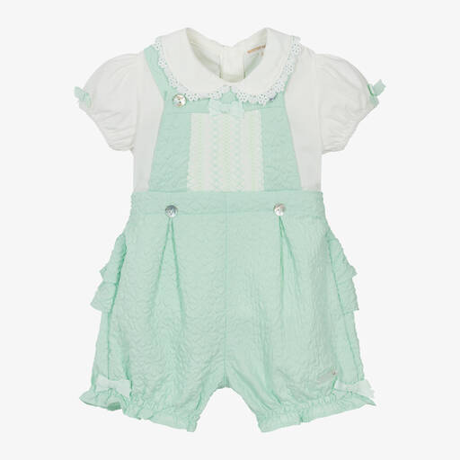 Mintini Baby-Baby Girls Green Dungaree Set | Childrensalon Outlet