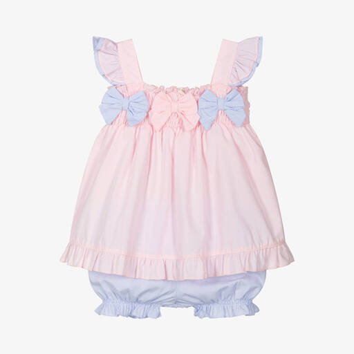 Mintini Baby-Baby Girls Pink & Blue Cotton Shorts Set | Childrensalon Outlet