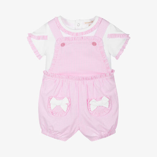 Mintini Baby-Baby Girls Pink Cotton Gingham Dungaree Set | Childrensalon Outlet