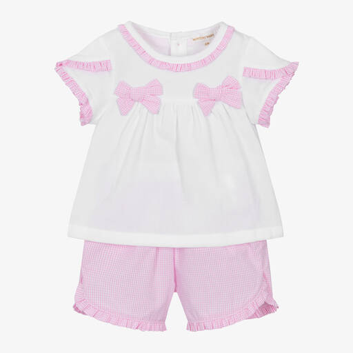 Mintini Baby-Baby Girls Pink Cotton Gingham Shorts Set | Childrensalon Outlet