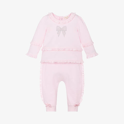 Mintini Baby-Baby Girls Pink Cotton Tracksuit | Childrensalon Outlet
