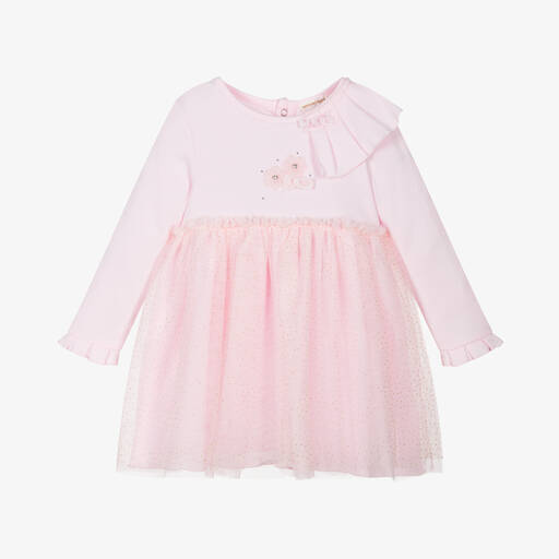Mintini Baby-Baby Girls Pink Cotton & Tulle Dress | Childrensalon Outlet