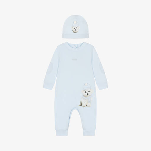 Mintini Baby-Boys Blue Cotton Knit Babysuit Set | Childrensalon Outlet