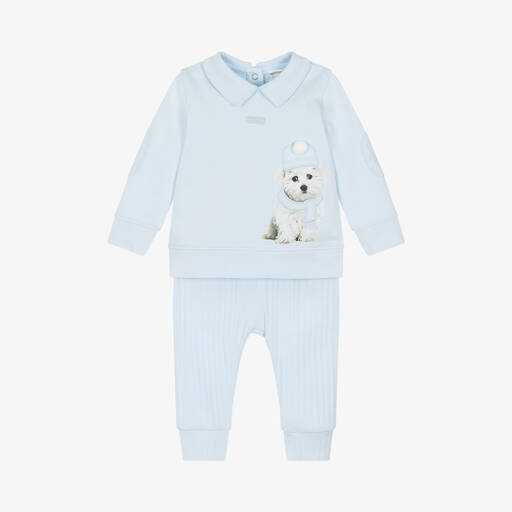 Mintini Baby-Boys Blue Cotton Puppy Trouser Set | Childrensalon Outlet