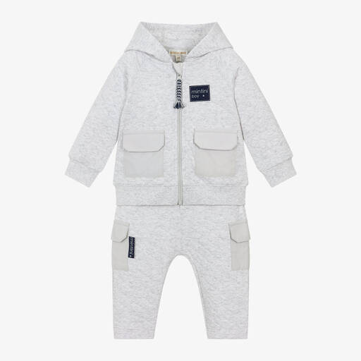 Mintini Baby-Boys Grey Marl Quilted Cotton Tracksuit | Childrensalon Outlet