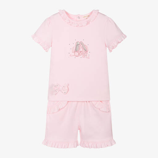 Mintini Baby-Girls Pink Cotton Shorts Set | Childrensalon Outlet