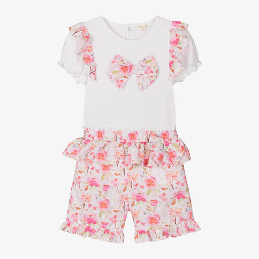 Mintini Baby-Girls Pink Floral Cotton Shorts Set | Childrensalon Outlet