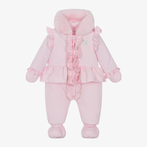 Mintini Baby-Girls Pink Padded Diamanté Snowsuit | Childrensalon Outlet