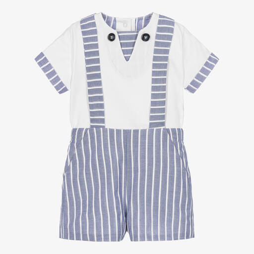 Miranda-Boys Blue & White Cotton Shorts Set | Childrensalon Outlet