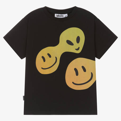 Molo-Boys Black Cotton Connected Smile T-Shirt | Childrensalon Outlet