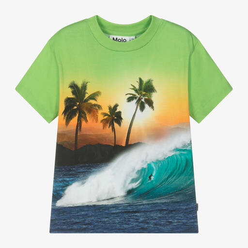 Molo-Boys Green Cotton Surf Print T-Shirt | Childrensalon Outlet