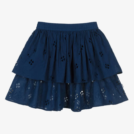 Molo-Girls Blue Broderie Anglaise Organic Cotton Skirt | Childrensalon Outlet