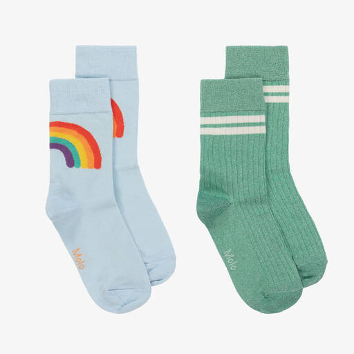 Molo-Girls Blue & Green Cotton Ankle Socks (2 Pack) | Childrensalon Outlet