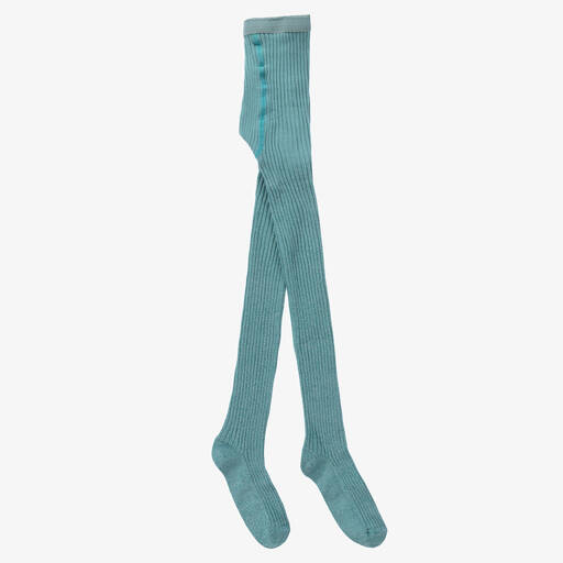 Molo-Girls Sparkly Blue Ribbed Tights | Childrensalon Outlet