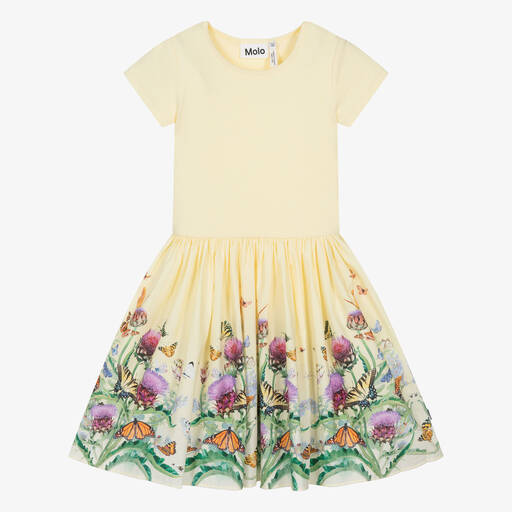 Molo-Girls Yellow Butterfly Organic Cotton Dress | Childrensalon Outlet