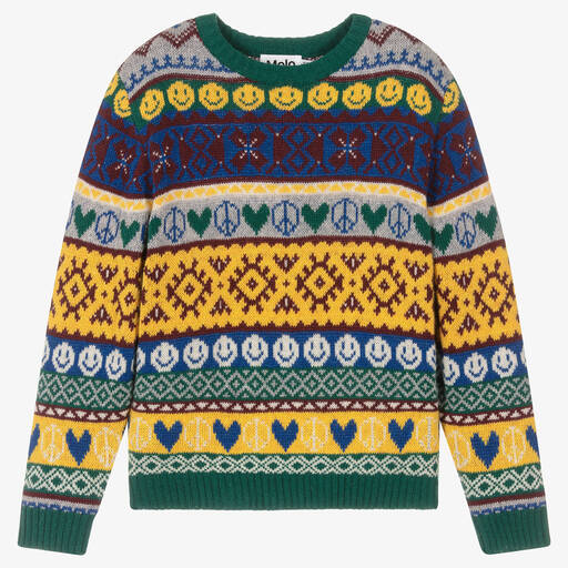 Molo-Teen Boys Green & Yellow Knit Sweater | Childrensalon Outlet